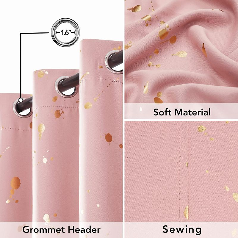 Photo 2 of Deconovo Blackout Curtains for Bedroom, Gold Foil Printed Dots Pattern Curtains 72, Room Darkening Light Blocking Curtains Living Room, Girls Room Window Curtains 52W x 72L Inch Coral Pink 2 Panels (silver splatter) New