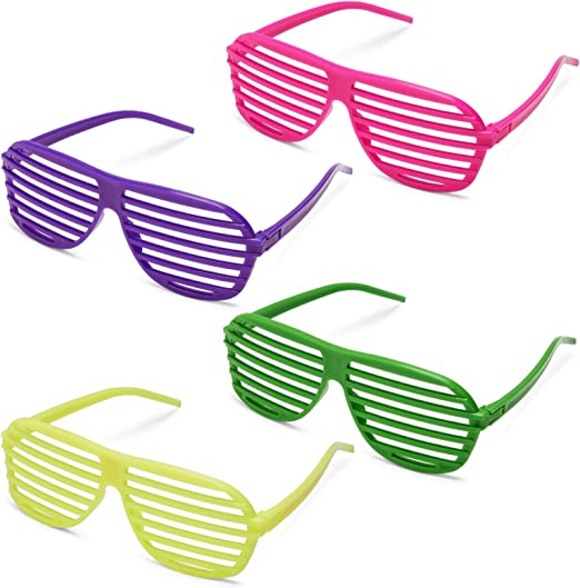 Photo 2 of BLUE PANDA 36 Pack Shutter Shades, 80s Retro Style Party Sunglasses for Props, Decorations, Costumes (4 Colors)