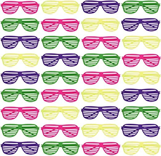 Photo 1 of BLUE PANDA 36 Pack Shutter Shades, 80s Retro Style Party Sunglasses for Props, Decorations, Costumes (4 Colors)