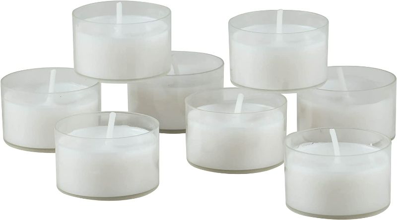 Photo 1 of Stonebriar 48 Pack Unscented 6 to 7 Hour Extended Burn Time Clear Cup Tea Light Candles, White, 48 Count New