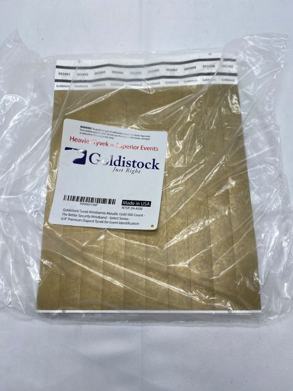 Photo 4 of WristCo Deep Metallic Gold 3/4" Tyvek Wristbands - 500 Pack Paper Wristbands for Events New