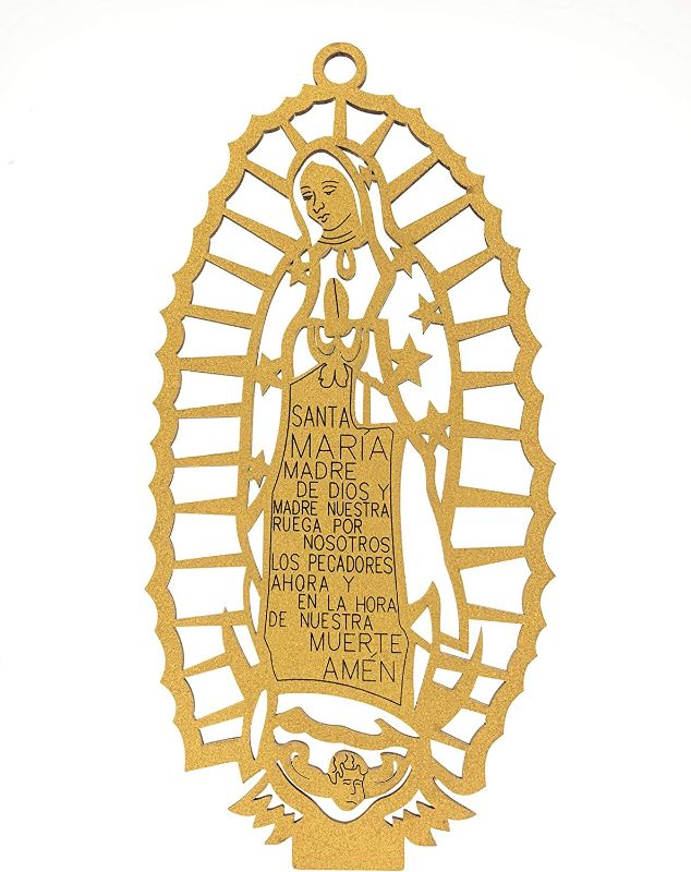 Photo 2 of 12" Inch Our Lady Guadalupe Religious, Maria Guadalupe, Holy Virgin Mary Virgen of Guadalupe, Wood Carving Stand Or Wall Decoration (Silhouette-Gold) New