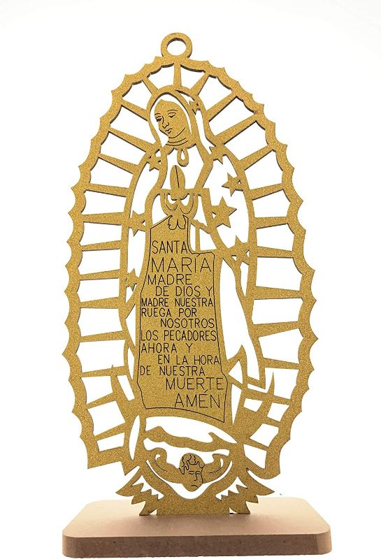 Photo 1 of 12" Inch Our Lady Guadalupe Religious, Maria Guadalupe, Holy Virgin Mary Virgen of Guadalupe, Wood Carving Stand Or Wall Decoration (Silhouette-Gold) New