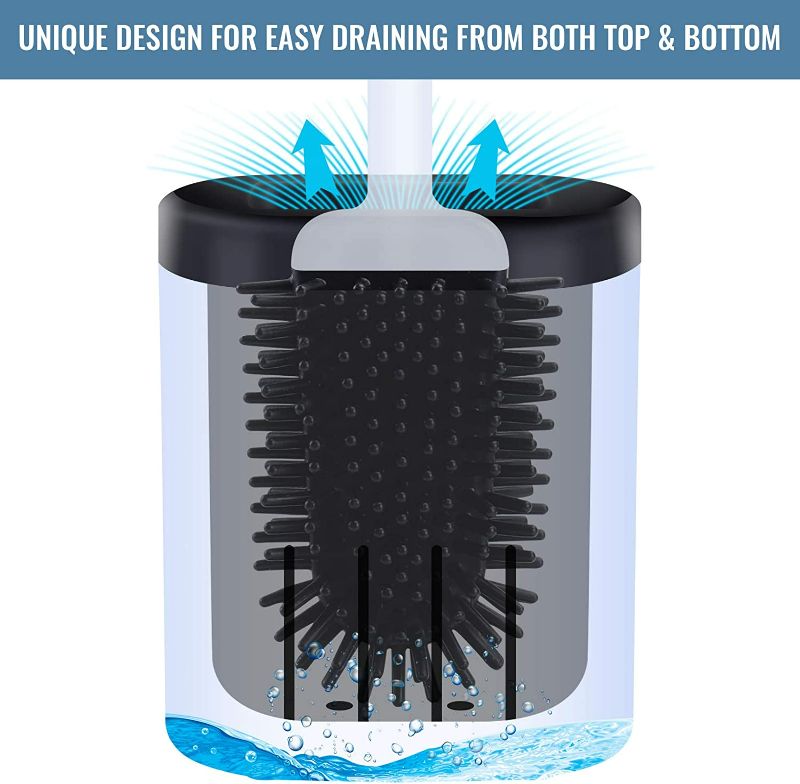 Photo 2 of 2pcs silicone Elastic toilet brush and holder, Mounted bathroom toilet scrubber bowl cleaner brush brushes, Deep-Cleaning Quick Drying Bendable Brush Head Non-Slip Long Plastic Handle(white+blue) New