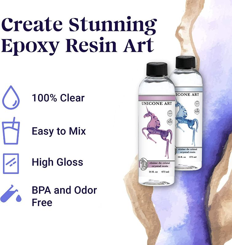 Photo 2 of Unicone Art Epoxy Resin Art Kit - 32 oz Craft Resin Epoxy (16oz Resin, 16oz Hardener) High Gloss UV Resistant Odor-Free Art Resin, BPA-Free Clear and Non Toxic Epoxy Formula 32oz New