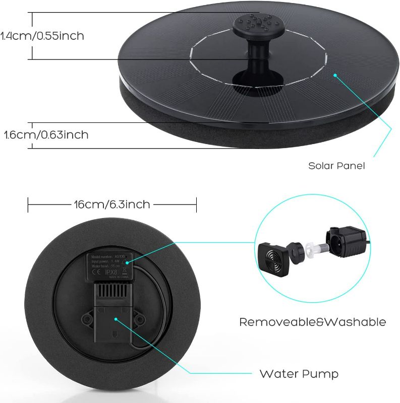 Photo 2 of Riofly Solar Bird Bath Fountain Pump, Upgrade 1.4W Solar Fountain with 4 Nozzle, Free Standing Floating Solar Powered Water Fountain Pump for Bird Bath, Garden, Pond, Pool, Outdoor