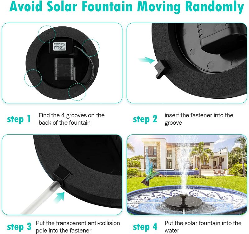 Photo 3 of Riofly Solar Bird Bath Fountain Pump, Upgrade 1.4W Solar Fountain with 4 Nozzle, Free Standing Floating Solar Powered Water Fountain Pump for Bird Bath, Garden, Pond, Pool, Outdoor