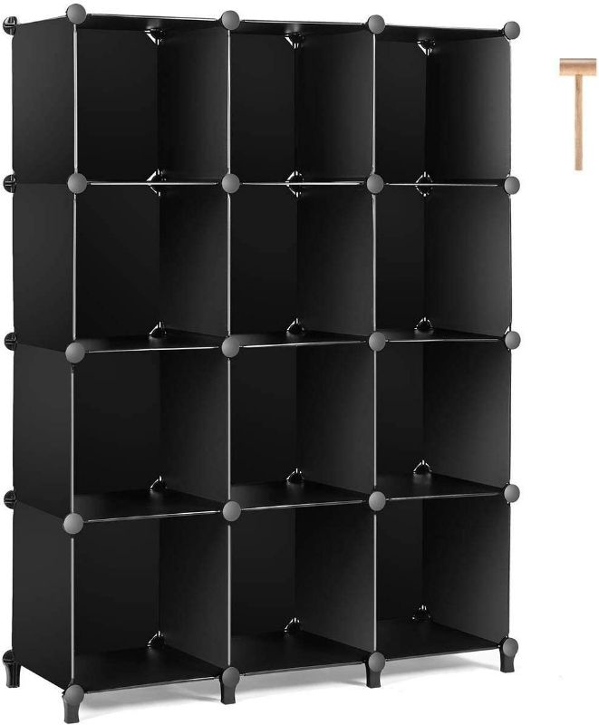 Photo 1 of TomCare Cube Storage Organizer 12-Cube Bookshelf Closet Organizer Storage Shelves Shelf Cubes Organizer Plastic Book Shelf Bookcase DIY Square Closet Cabinet Shelves for Bedroom Office, Black New