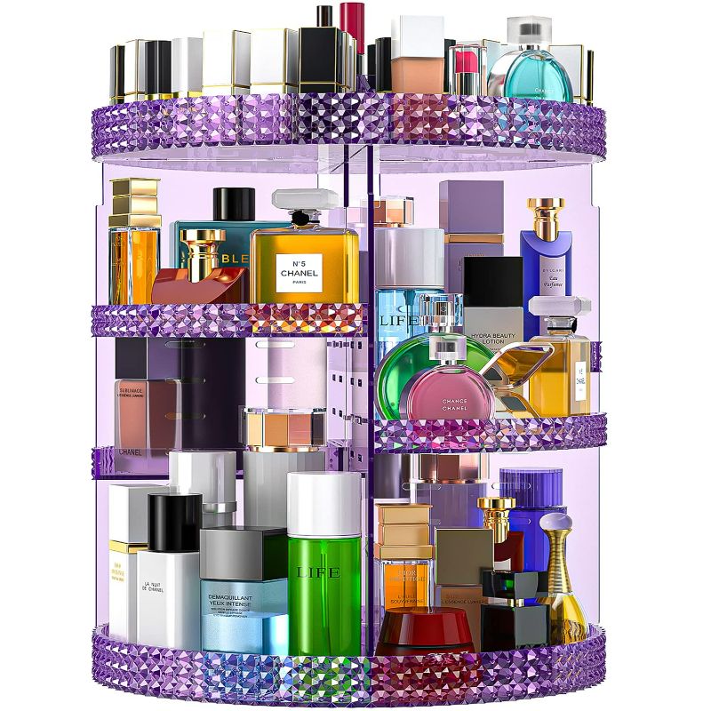 Photo 1 of Makeup Organizer 360 Degree Rotating Cosmetic Storage Organizer, Acrylic Make Up Organizer, Large 7 Layers 360 Makeup Organizer, Fits Makeup Brushes, Lipsticks, Bathroom, Vanity, - Plus Size Purple