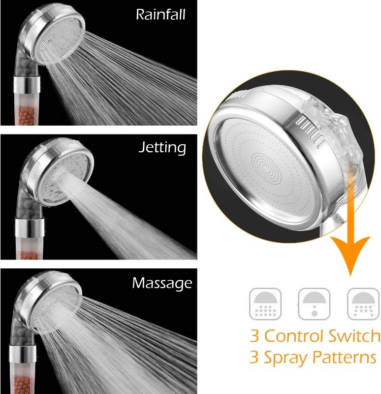 Photo 2 of XYCING Shower Head, Handheld High Pressure Water Saving Showerhead with Filtered Stone Beads, PP Cotton Filter Replacement, Hose and Bracket, 3 Modes Spray Ecowater Spa Shower for Dry Hair & Skin New