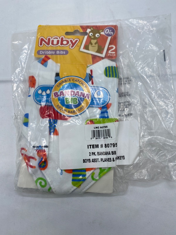 Photo 2 of Nuby 2-pk Dribble Catcher Bandana bibs, Super Absorbent Drool Bib with Soft Comfort Neckline, Boy