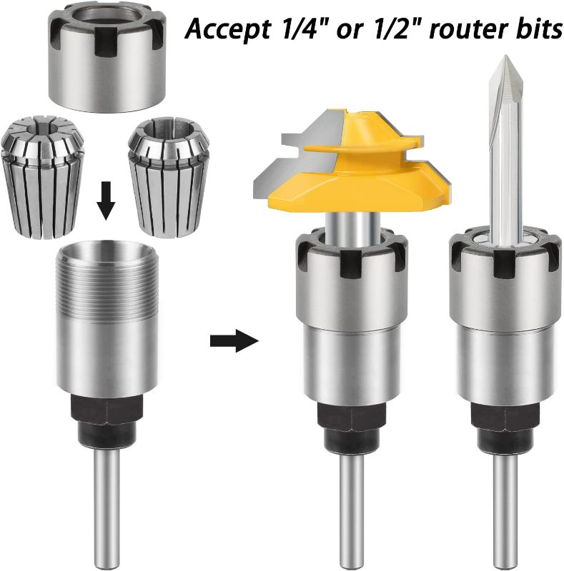 Photo 2 of 1/4 Inch Shank Router Bit Collet Extension Chuck Converter Adapter, Convert 1/2-Inch & 1/4-Inch Shank Bits with ER20 Spring Collet, ER20 M Type Collet Chuck Wrench Spanner -(Pack of 4)