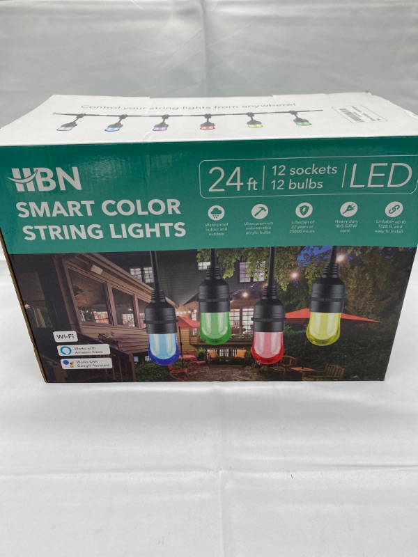 Photo 3 of HBN 24ft Outdoor String Lights RGBW-Smart String Lights Color Changing,12 Shatterproof Bulbs, 2.4 GHz Wi-Fi & Bluetooth App Control, Works with Alexa/Google Home, Heavy Duty 18/5 SJTW, IP65 Waterproof