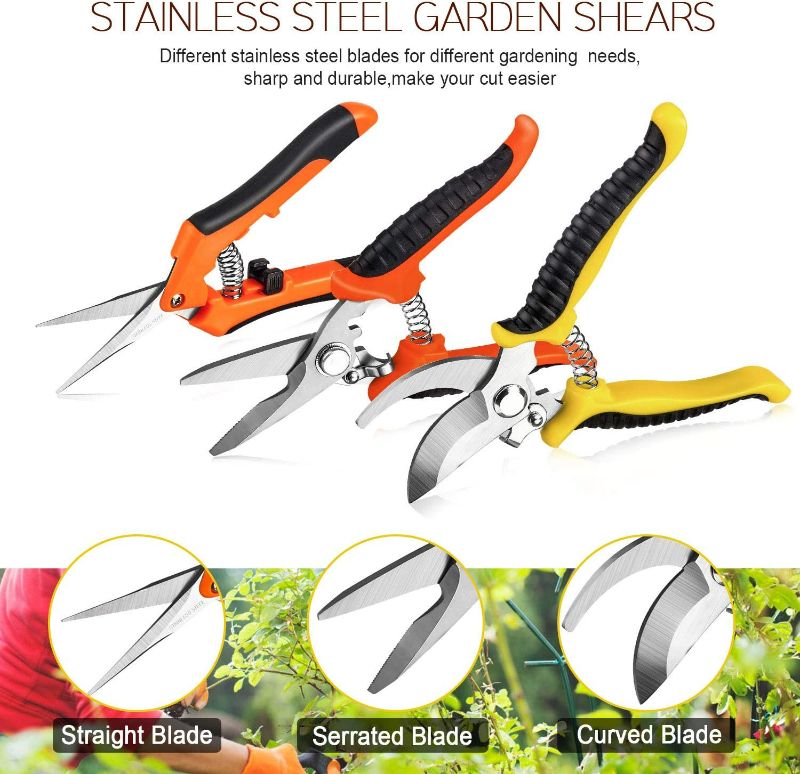 Photo 2 of 3 Pack Garden Pruning Shears Stainless Steel Blades Handheld Pruners Set with Gardening Gloves
