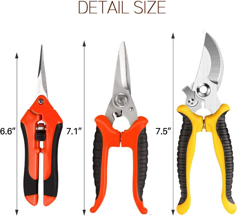 Photo 3 of 3 Pack Garden Pruning Shears Stainless Steel Blades Handheld Pruners Set with Gardening Gloves