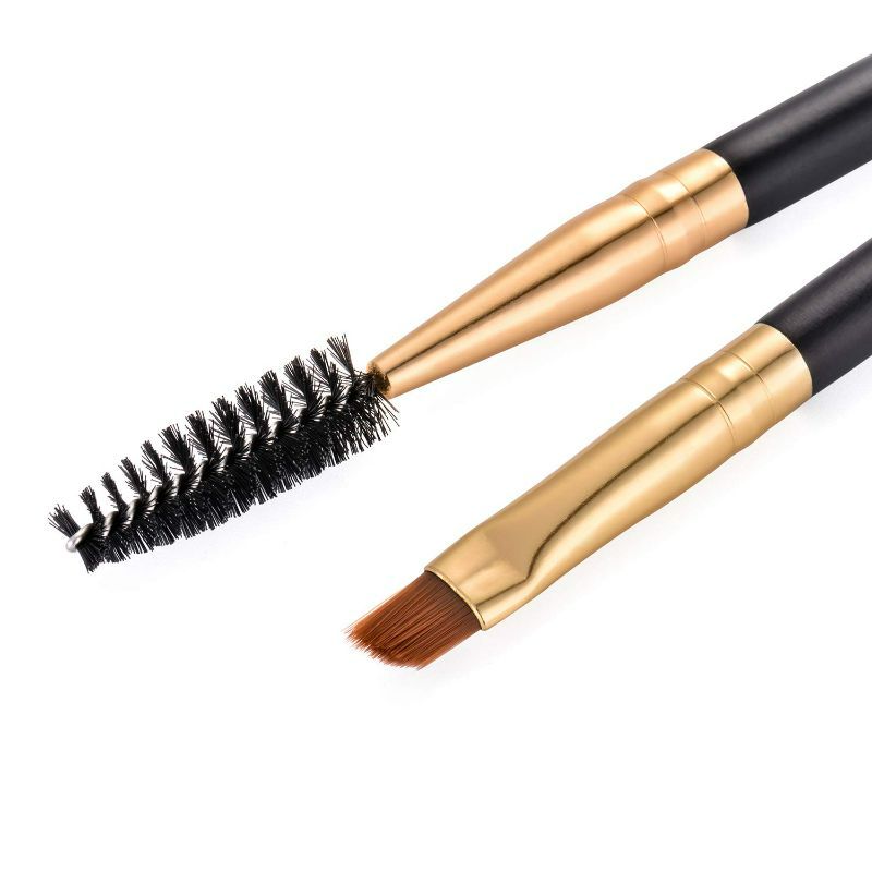 Photo 2 of 2pcs Docolor Duo Eyebrow Brush, Professional Eye Makeup Tool, Eyeshadow Brush and Spoolie Brush Black