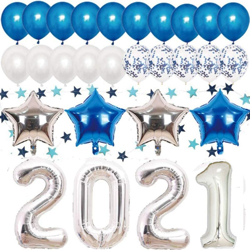 Photo 1 of 2021 Balloons Kit 40In Blue Number Foil Balloons - Silver/Blue Decorations Party Supplies for Happy New Years Eve Party Supplies 2021 Graduation Decorations Metallic Foil Fringe Backdrop (Silvery)