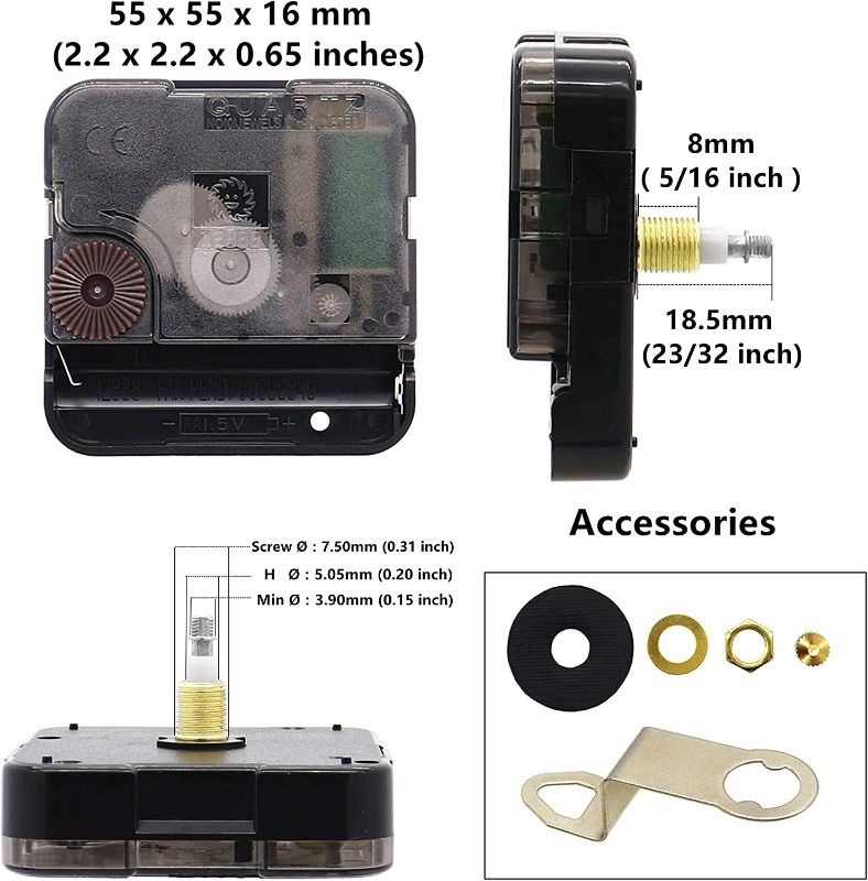 Photo 2 of 12888 Quartz DIY Wall Clock Movement Mechanism Battery Operated DIY Repair Parts Replacement with 4 Sets Hands ranging from 7 1/4 inch in length down to 2 1/4 inch in length