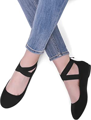 Photo 1 of DREAM PAIRS Women's Comfortable Fashion Elastic Ankle Straps Flats Shoes Black Suede Size 9.5 New