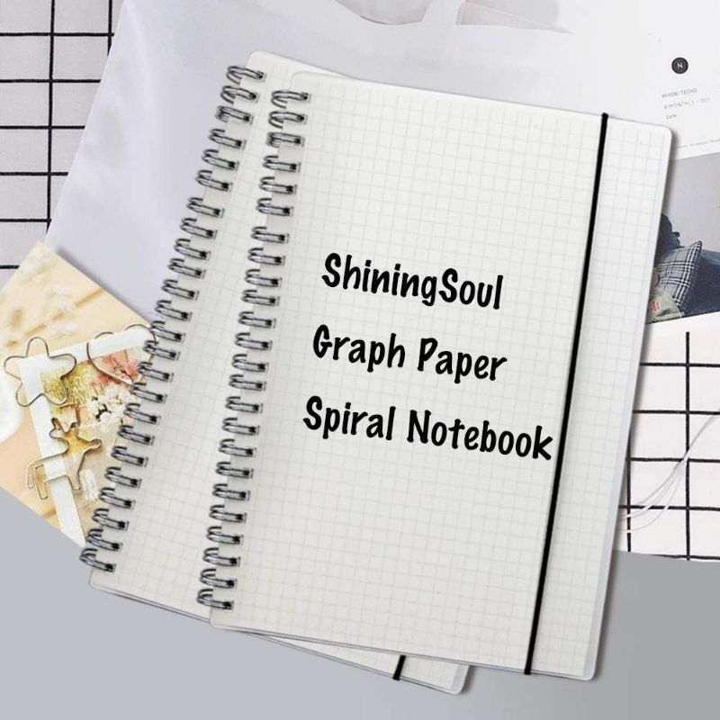 Photo 2 of SHININGSOUL 2-Pack B5 Square Grid Spiral Notebook Graph Paper Notebook/ Journal with 7.3"X 10", Total 320 Pages, Quad Ruled Thick Transparent Hardcover Notebook With Elastic Closure Strap