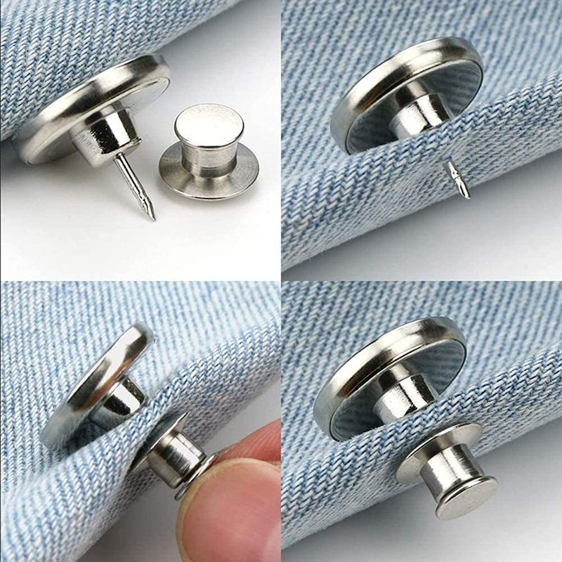 Photo 2 of [Upgraded] 8 Sets Button Pins for Jeans No Sew,TOOVREN Jean Buttons Pins Adjustable, Removable Pants Button Pins, Perfect Fit Instant Jean Button,Button Clips,Metal Button Adds Pants Waist in Seconds