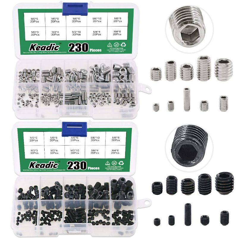 Photo 1 of Keadic 460Pcs 2 Types Internal Hex Drive Cup-Point Screws Assortment Kit with Plastic Case, 304 Stainless Steel and 12.9 Class Alloy Steel, 10 Metric Sizes M3/4/5/6/8