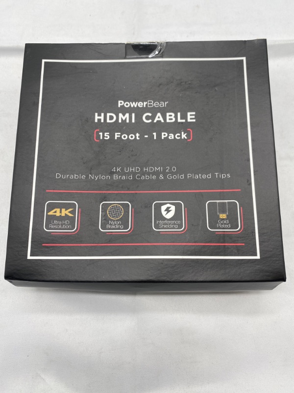 Photo 3 of PowerBear 4K HDMI Cable 15 ft | High Speed, Braided Nylon & Gold Connectors, 4K @ 60Hz, Ultra HD, 2K, 1080P, ARC & CL3 Rated | for Laptop, Monitor, PS5, PS4, Xbox One, Fire TV, Apple TV & More new