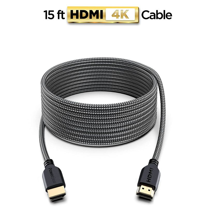 Photo 2 of PowerBear 4K HDMI Cable 15 ft | High Speed, Braided Nylon & Gold Connectors, 4K @ 60Hz, Ultra HD, 2K, 1080P, ARC & CL3 Rated | for Laptop, Monitor, PS5, PS4, Xbox One, Fire TV, Apple TV & More new