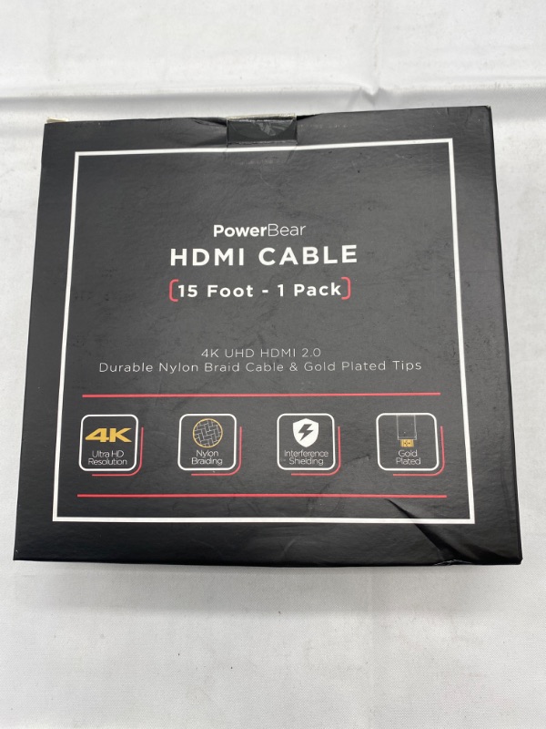 Photo 3 of PowerBear 4K HDMI Cable 15 ft | High Speed, Braided Nylon & Gold Connectors, 4K @ 60Hz, Ultra HD, 2K, 1080P, ARC & CL3 Rated | for Laptop, Monitor, PS5, PS4, Xbox One, Fire TV, Apple TV & More