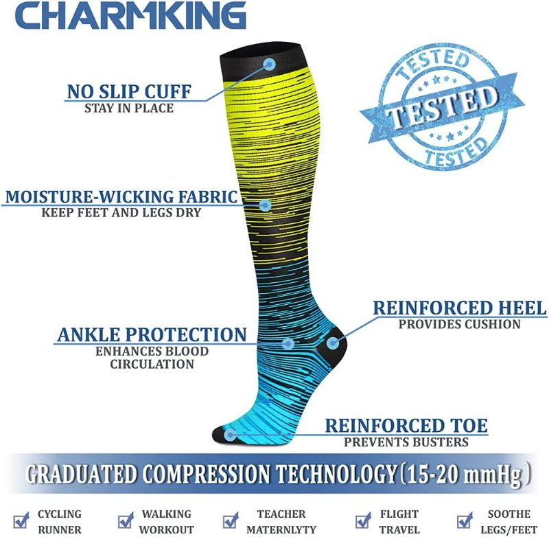 Photo 2 of CHARMKING Compression Socks for Women & Men Circulation (8 Pairs)15-20 mmHg is Best Support for Athletic Running,Cycling New