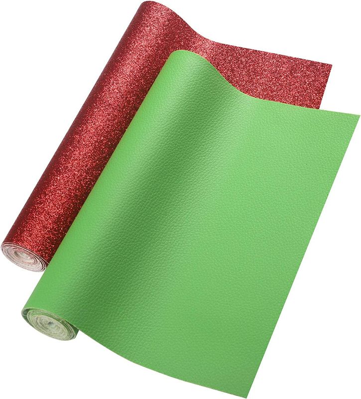 Photo 1 of Picheng Superfine Glitter Faux Leather and Solid Color Faux Leather Sheets Fabric 2Roll 8.2" x 53"(21cmX135cm)Soft PU Synthetic Leather Fabric is Perfect for Earrings,DIY Craft Projects (Red & Green)