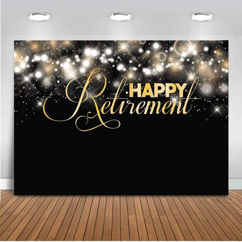 Photo 1 of Mocsicka Retirement Party Backdrop 7x5ft Glitter Bubble Happy Retirement Photo Booth Backdrops Retirement Banner Photography Background