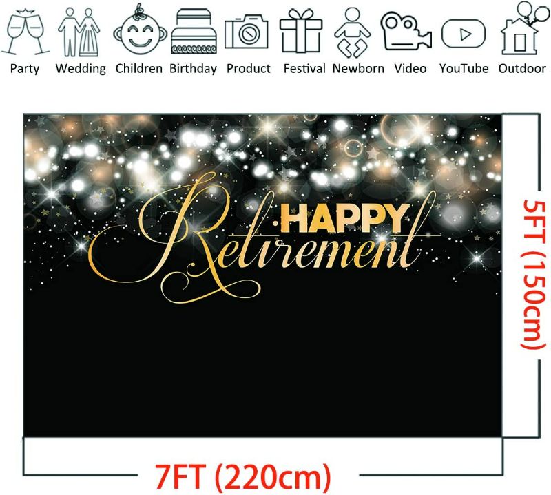 Photo 2 of Mocsicka Retirement Party Backdrop 7x5ft Glitter Bubble Happy Retirement Photo Booth Backdrops Retirement Banner Photography Background