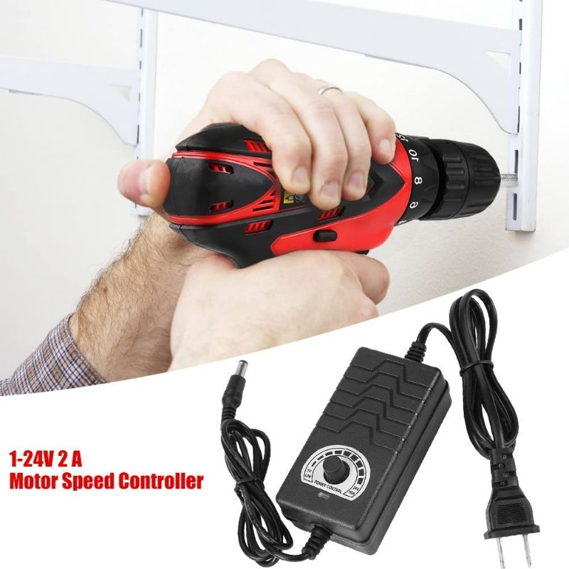 Photo 1 of AC to DC Adjustable Power Source Adapter,Electric Motor Speed Controller AC 100-240V to DC 1-24V 2A for Fan Drill US Plug