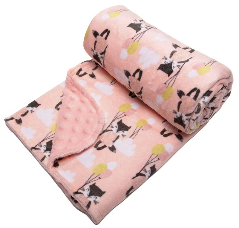 Photo 1 of Simple Being Soft Minky Baby Blanket Dotted and Printed Mat, Girls Blanket (pink, Cat)