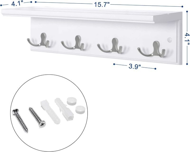 Photo 2 of SONGMICS Coat Rack with Shelf, Wall-Mounted Coat Rack, with 4 Metal Dual Hooks for Coats, Bags, for Entryway, Bedroom, Living Room, Grey ULHR42WT