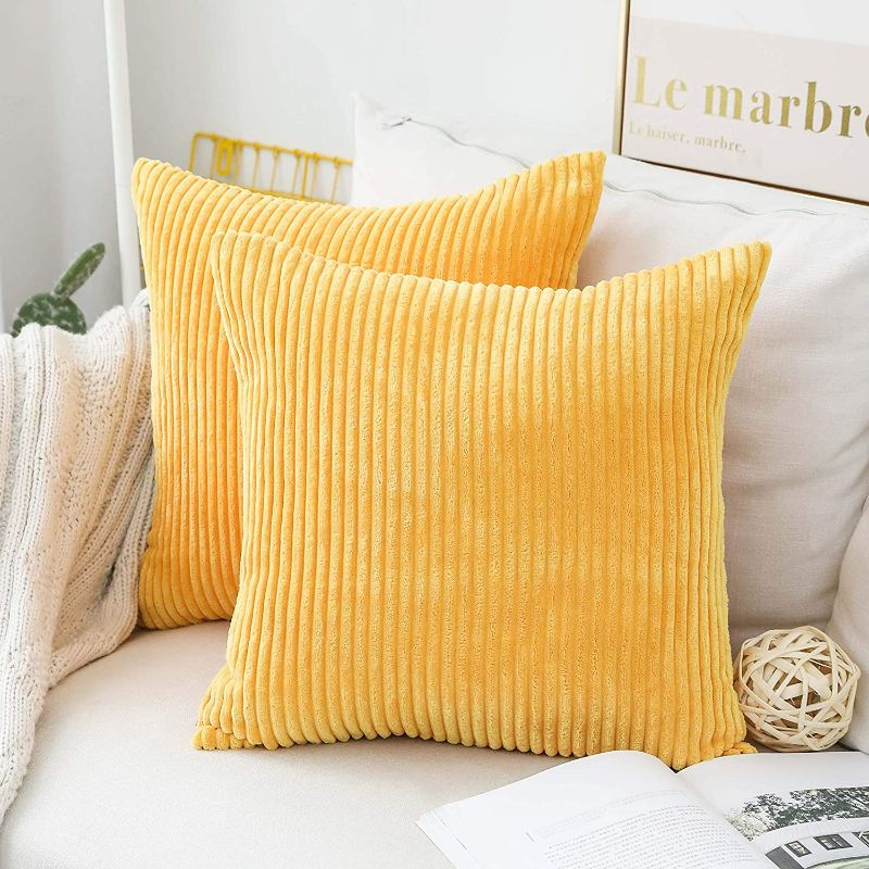 Photo 1 of Home Brilliant 2 Pack Large Pillow Covers Super Soft Striped Corduroy Large Throw Pillow Sham Cushion Cover Living Room, 26 x 26 Inch, Sunflower Yellow