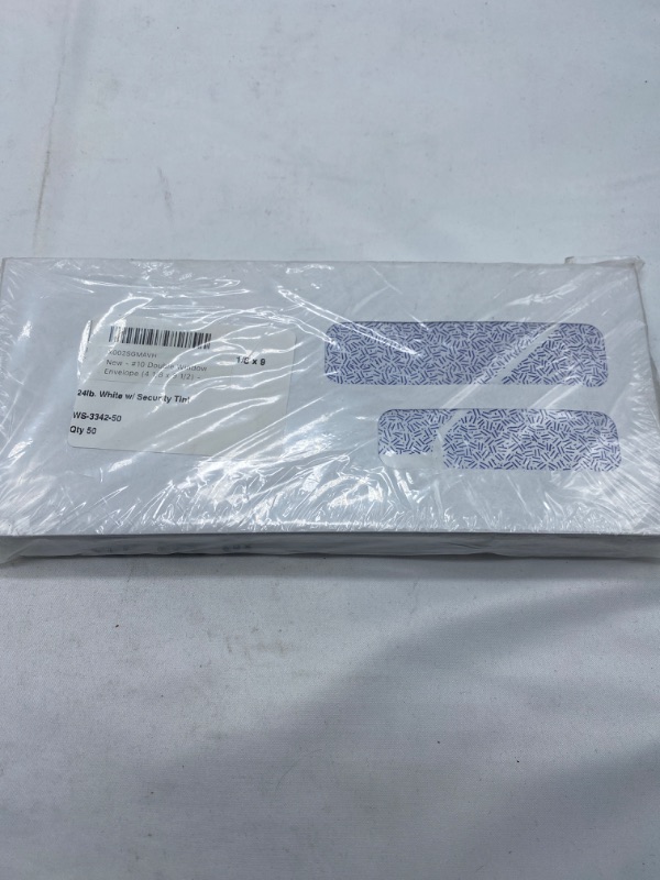 Photo 2 of #10 Double Window Envelope (4 1/8 x 9 1/2) - 24lb. White w/ Security Tint (50 Qty.) | Perfect for sending Letters, Invoices or Statements | WS-3342-50