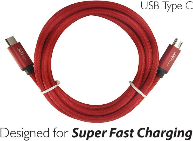 Photo 2 of WiRoTech USB C Cable, Red USB-C to USB-C Fast Charging Cable (1 Foot, Red)