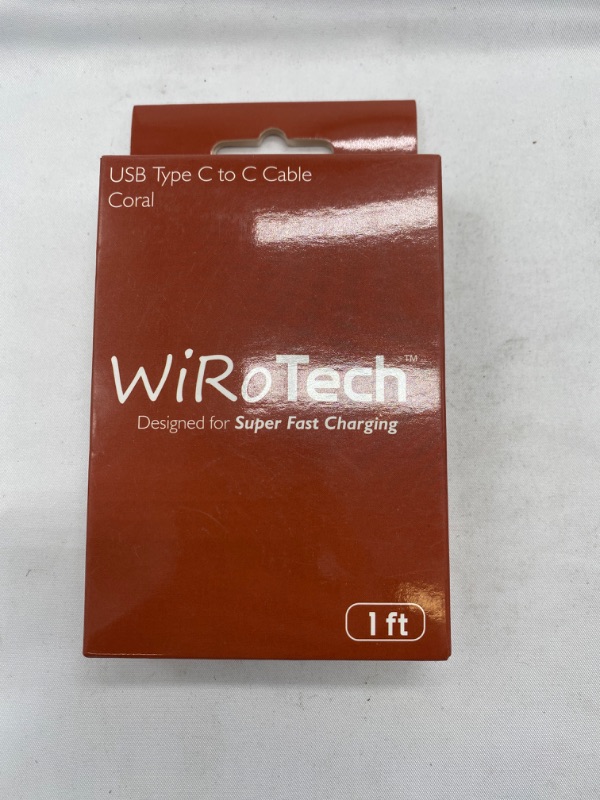 Photo 3 of WiRoTech USB C Cable, Red USB-C to USB-C Fast Charging Cable (1 Foot, Red)