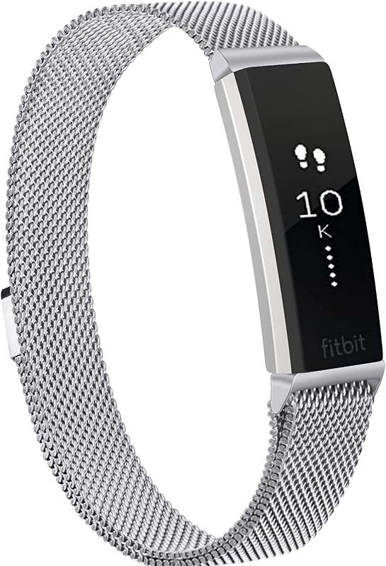 Photo 1 of Meliya Metal Loop Bands Compatible with Fitbit Alta/Fitbit Alta HR, Stainless Steel Mesh Megnet Lock Replacement Wristbands for Women Men (Small,04 Silver)
