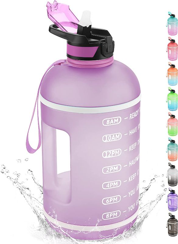 Photo 1 of KEEPTO 1 Gallon Water Bottle with Straw-Motivational Water Jug with Time Marker (Blue-Pink)