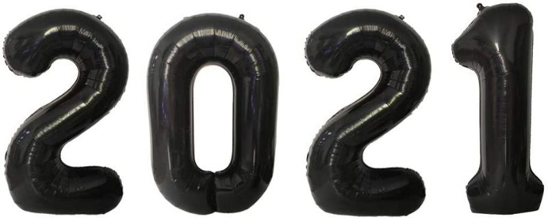 Photo 1 of 2020 Decorations Black Foil Number Balloons for Graduation Decor Supplies Birthday Parties and Anniversary Parties, Oversized Reusable Balloons, 40 inch with Nano Double Sided Tape