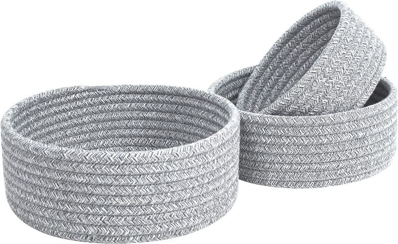 Photo 1 of MINTWOOD Design Set of 3 Cotton Rope Nesting Bowls, Small Catch All Basket, Cute Closet Baskets and Bins for Shelves, Mini Table Basket Organizer for Small Accessories, Light Gray Mix