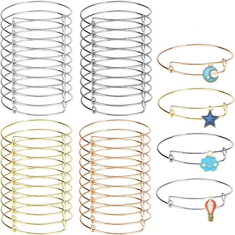 Photo 1 of 40 Pack Expandable Bangle Bracelets Adjustable Wire Bracelets Blank Bracelet for DIY Jewelry Making