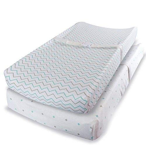 Photo 1 of Baby Changing Pad Covers - 2 Pack - for Boys Girls Neutral - Soft Jersey Knit Cotton (Blue/Grey) Baby Changing Table Cover by Ziggy Baby New