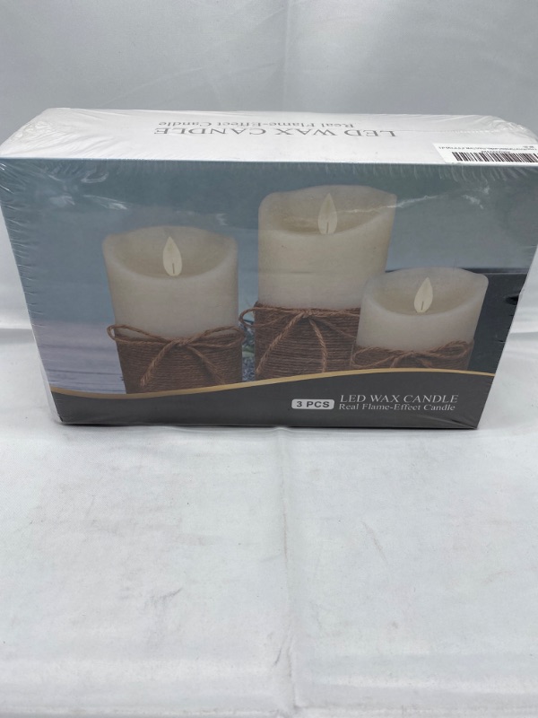 Photo 3 of Yinuo Mirror Flameless Candles, Led Battery Operated Ivory Pillar Candles Real Wax Flickering Moving Wick Electric Candle Sets with Hemp Rope Remote Timers, 4 inch, 5 inch, 6 inch, Pack of 3