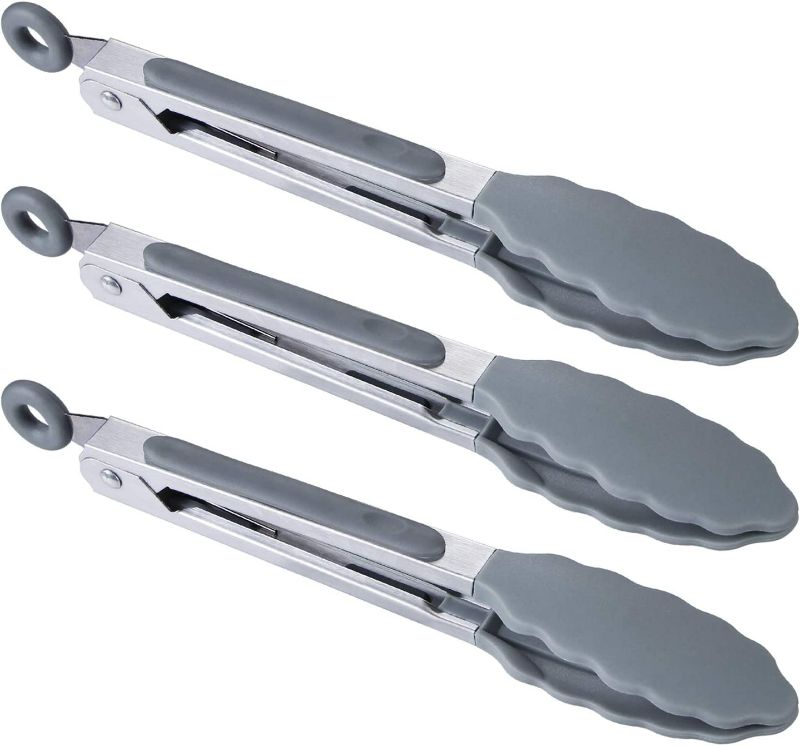 Photo 1 of MSY BIGSUNNY Kitchen Food Tongs - 7" Mini Silicone Serving Tongs - Set of 3 (Gray)