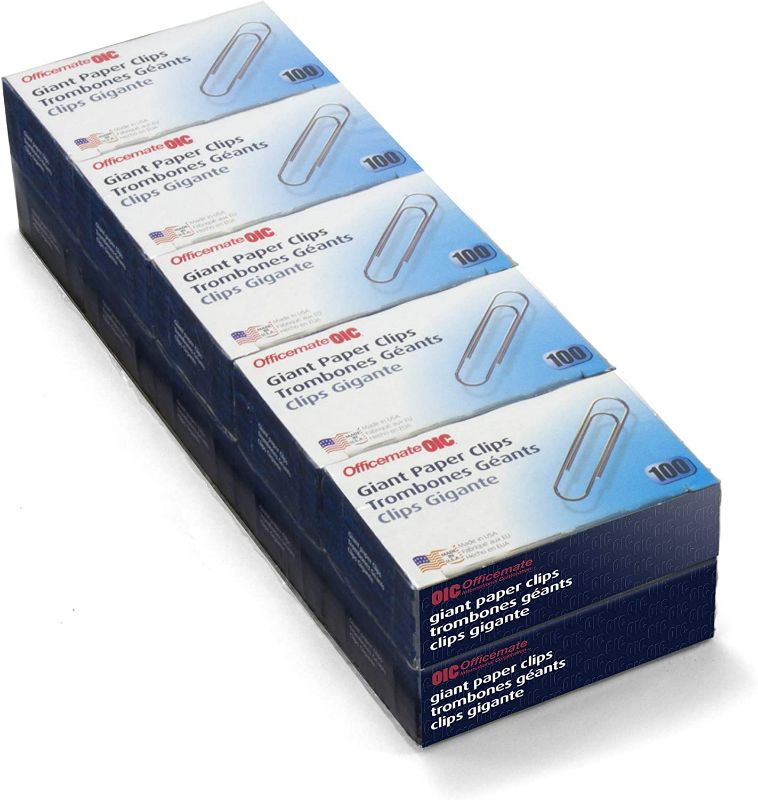 Photo 1 of Officemate Giant Paper Clips, Pack of 10 Boxes of 100 Clips Each (1,000 Clips Total) (99914)
