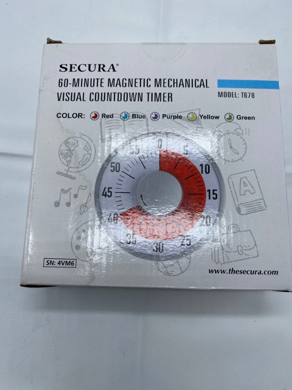 Photo 2 of Secura 60-Minute Visual Timer 6-Inch Mechanical Countdown Timers for Teaching, Meeting, Cooking, Working - Timer for Kids with Magnetic Backing, Foldable Legs, Hanging Hole (Yellow) 6-Inch Yellow